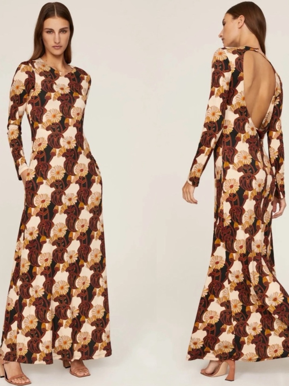 La DoubleJ Swank White Gerber Floral Print Open Back Maxi Dress Size XS